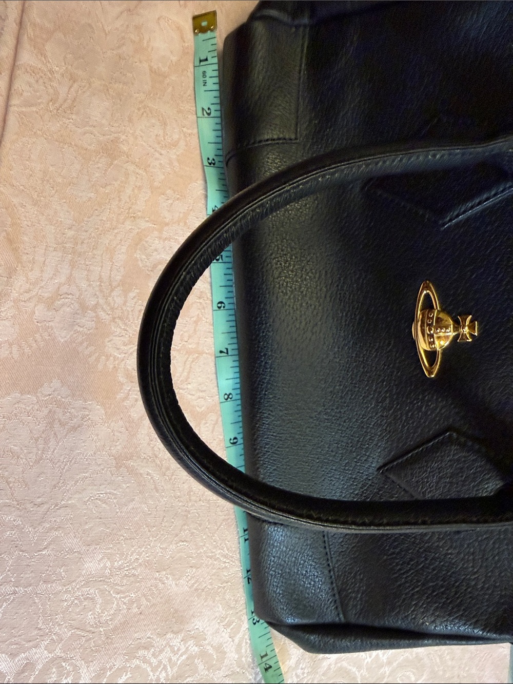 Vivienne Westwood Black Leather Satchel with Gold Orb - Picture 4 of 5
